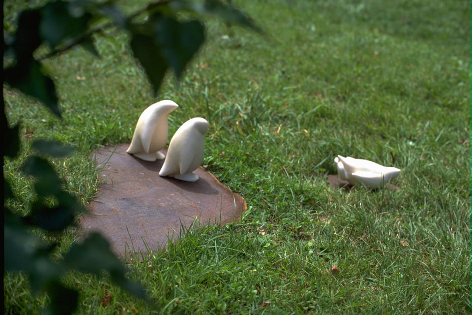 野辺山アースワークミーティング2000でのP.Parade、ペンギンのアートオブジェ、インスタレーションの記録写真。